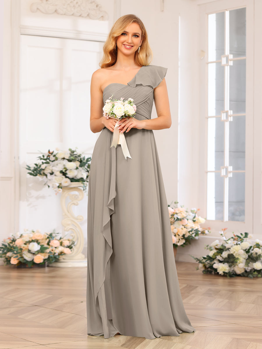 A-Linie/Prinzessin One-Shoulder-Lange Hochzeits-Partykleider mit Schlitz An Der Seite