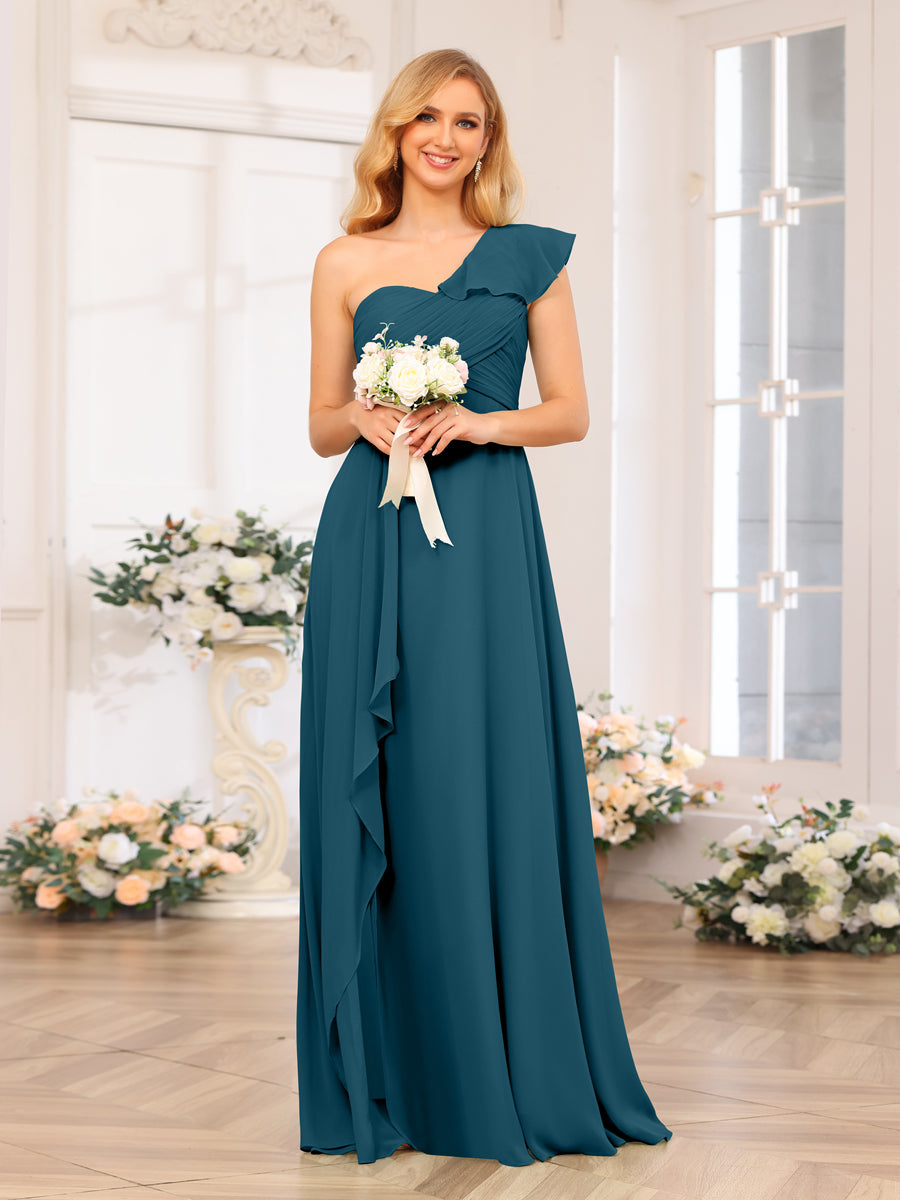 A-Linie/Prinzessin One-Shoulder-Lange Hochzeits-Partykleider mit Schlitz An Der Seite