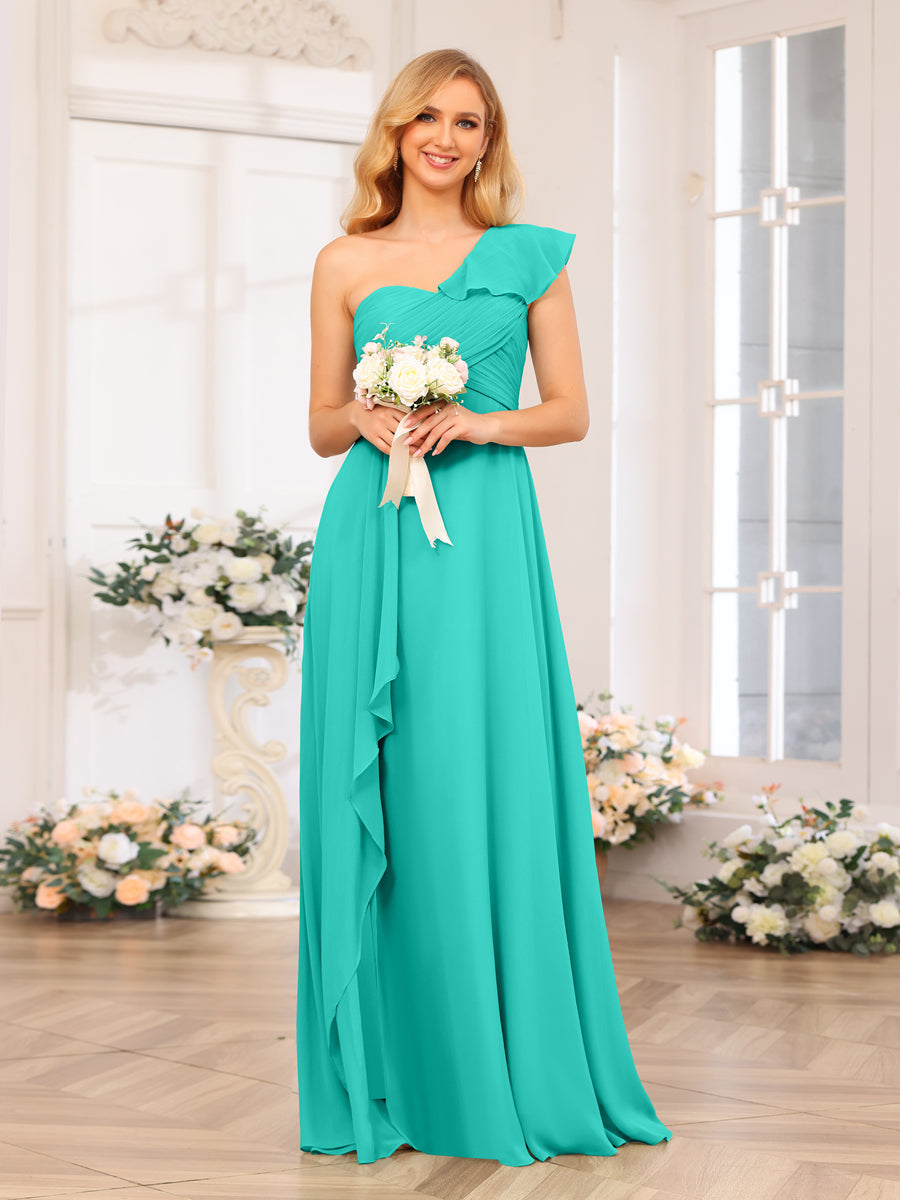 A-Linie/Prinzessin One-Shoulder-Lange Hochzeits-Partykleider mit Schlitz An Der Seite