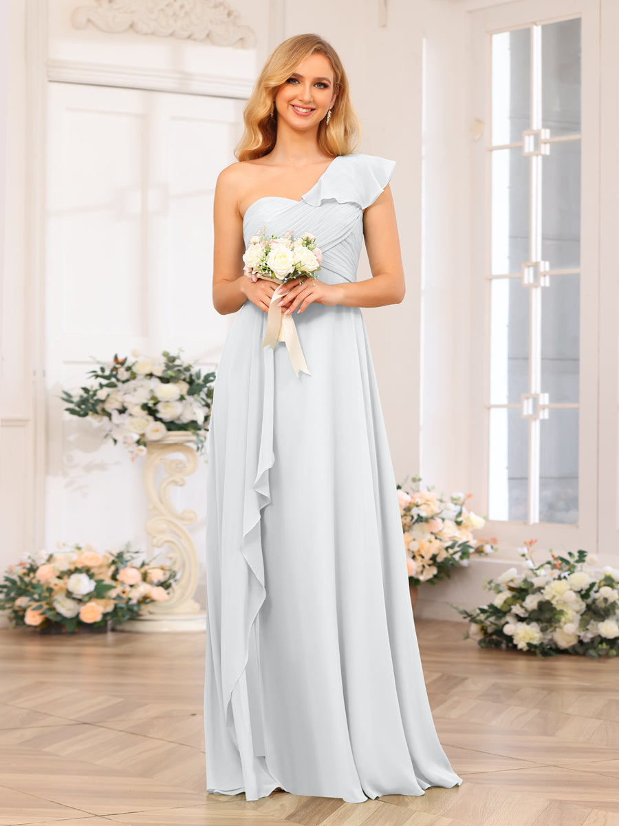 A-Linie/Prinzessin One-Shoulder-Lange Hochzeits-Partykleider mit Schlitz An Der Seite