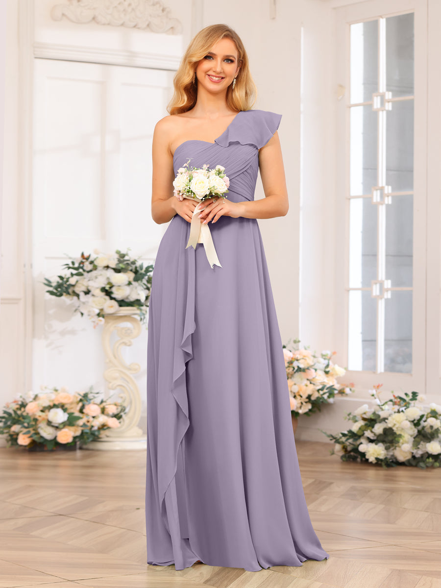 A-Linie/Prinzessin One-Shoulder-Lange Hochzeits-Partykleider mit Schlitz An Der Seite