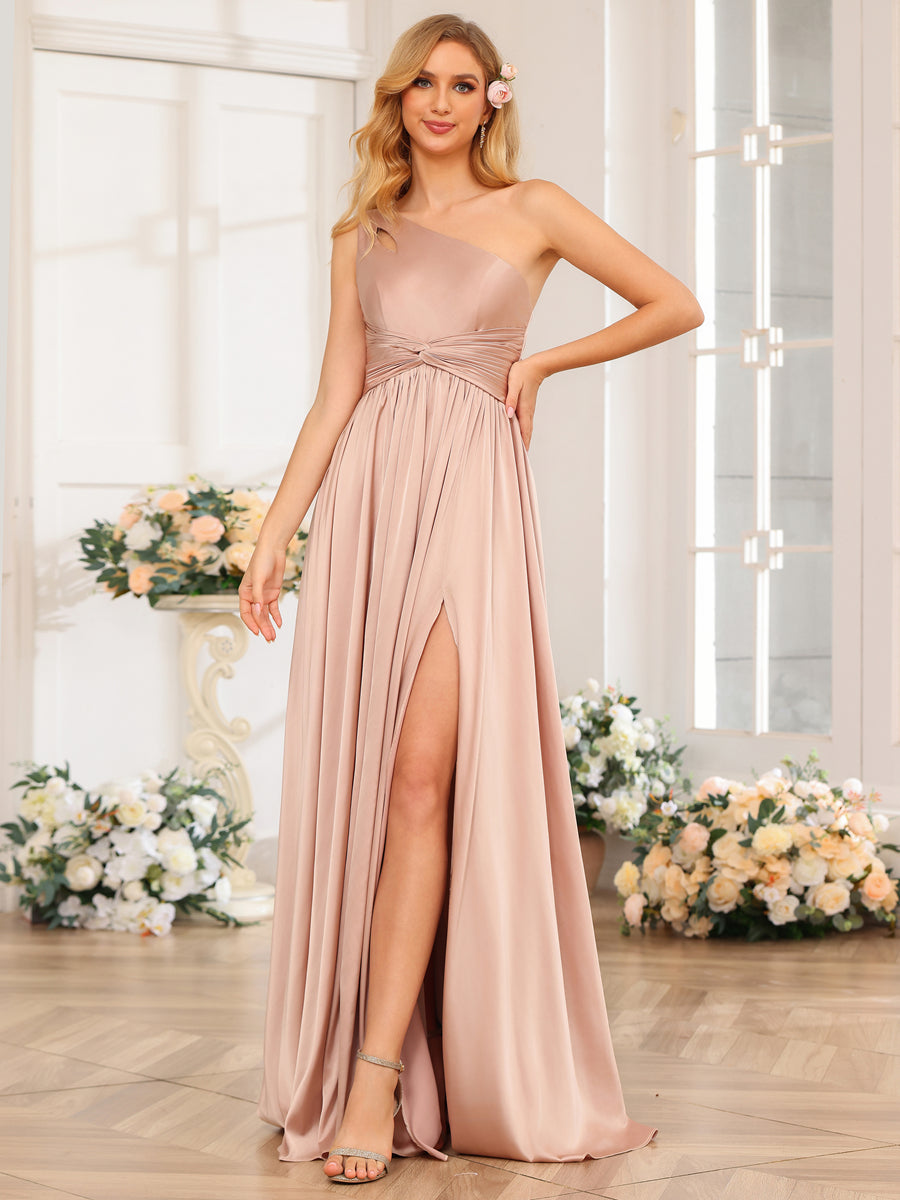 A-Linie/Prinzessin-One-Shoulder-Lange Abendkleider mit Geschlitzter Seite
