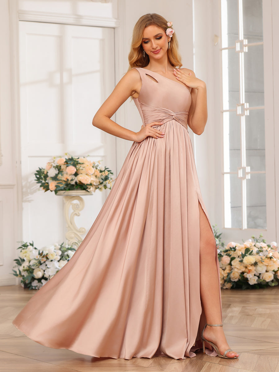A-Linie/Prinzessin-One-Shoulder-Lange Abendkleider mit Geschlitzter Seite