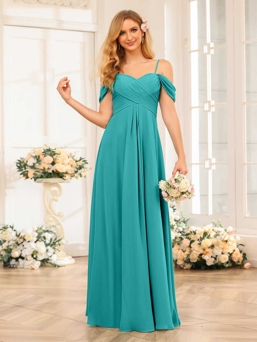 A-Linie/Prinzessin Spaghettiträger Lange Hochzeits-Partykleider mit Rüschen