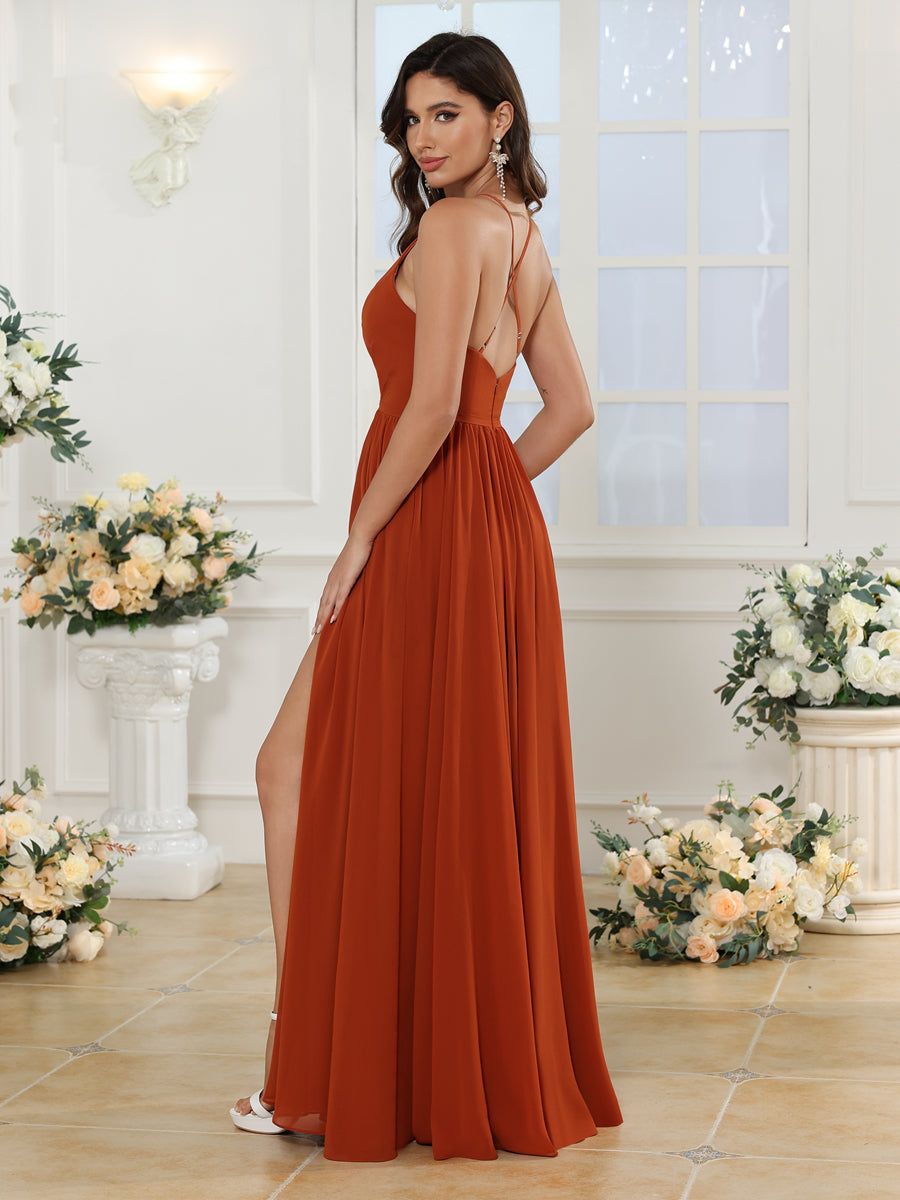 A-Linie/Prinzessin Spaghettiträger Lange Hochzeitskleider mit Seitenschlitz
