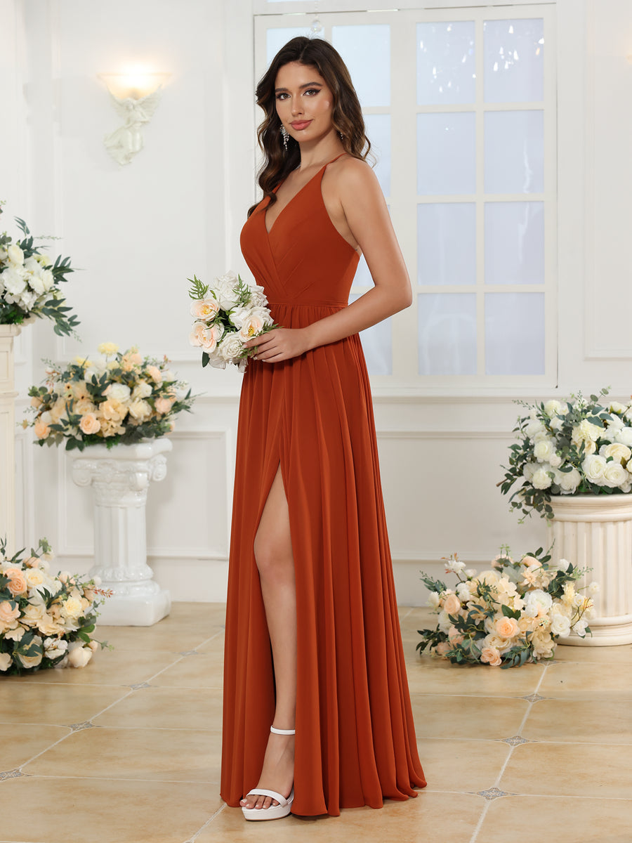 A-Linie/Prinzessin Spaghettiträger Lange Hochzeitskleider mit Seitenschlitz