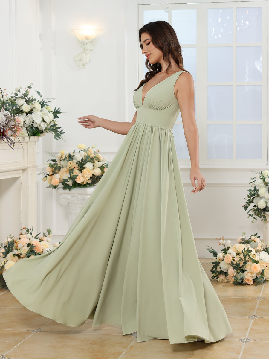 A-Linie/Prinzessin V-Ausschnitt Lange Hochzeitskleider mit Seitenschlitz & Taschen
