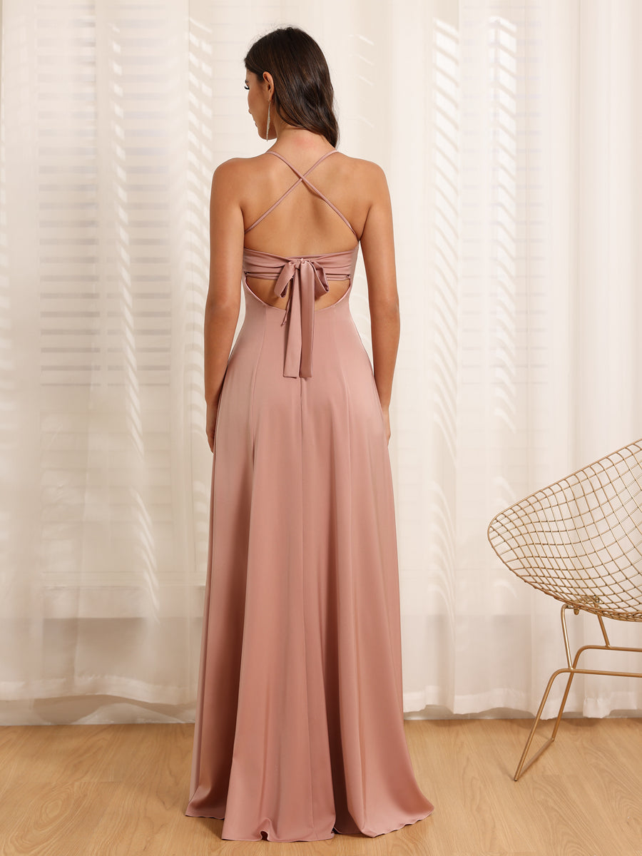 A-Linie/Prinzessin Spaghettiträger Lange Hochzeitskleider mit Seitenschlitz