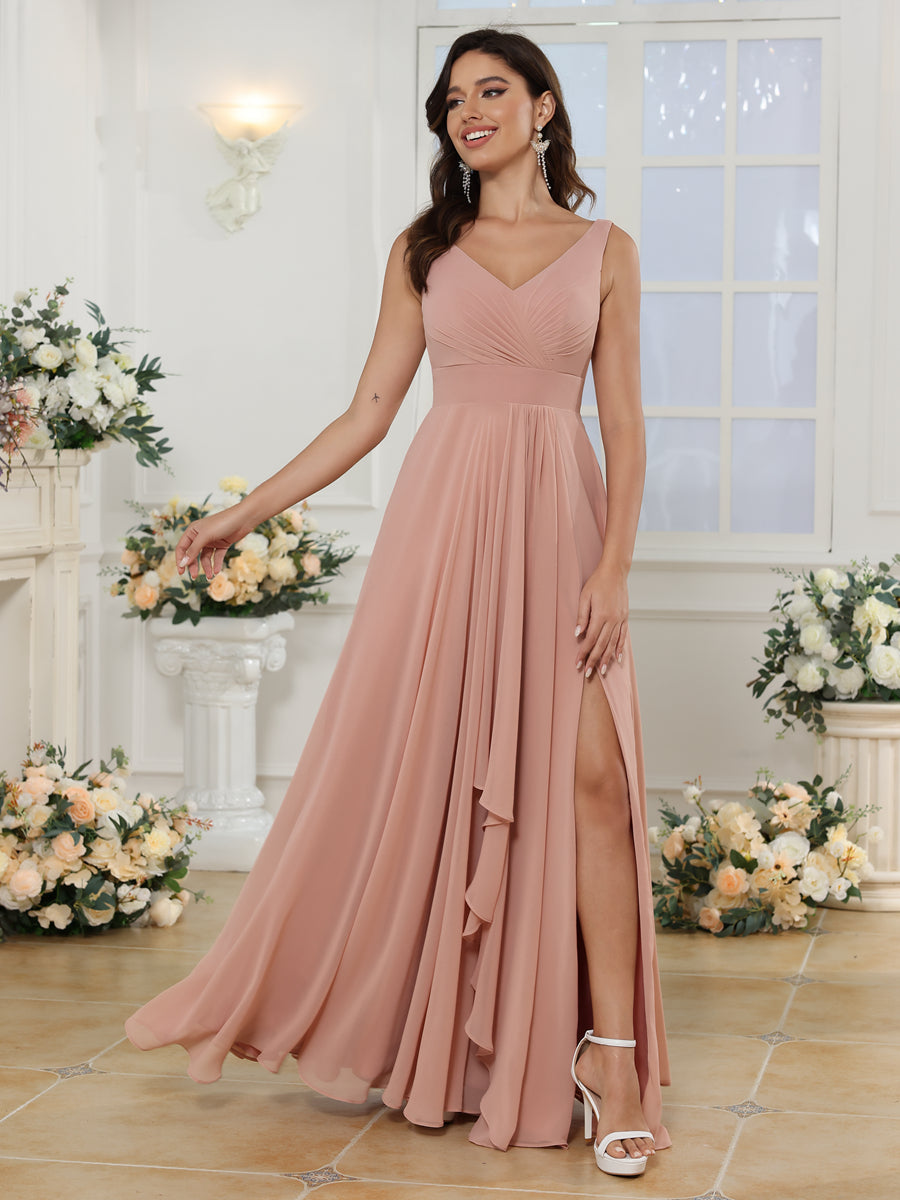 A-Linie/Prinzessin V-Ausschnitt Lange Hochzeitskleider mit Seitenschlitz