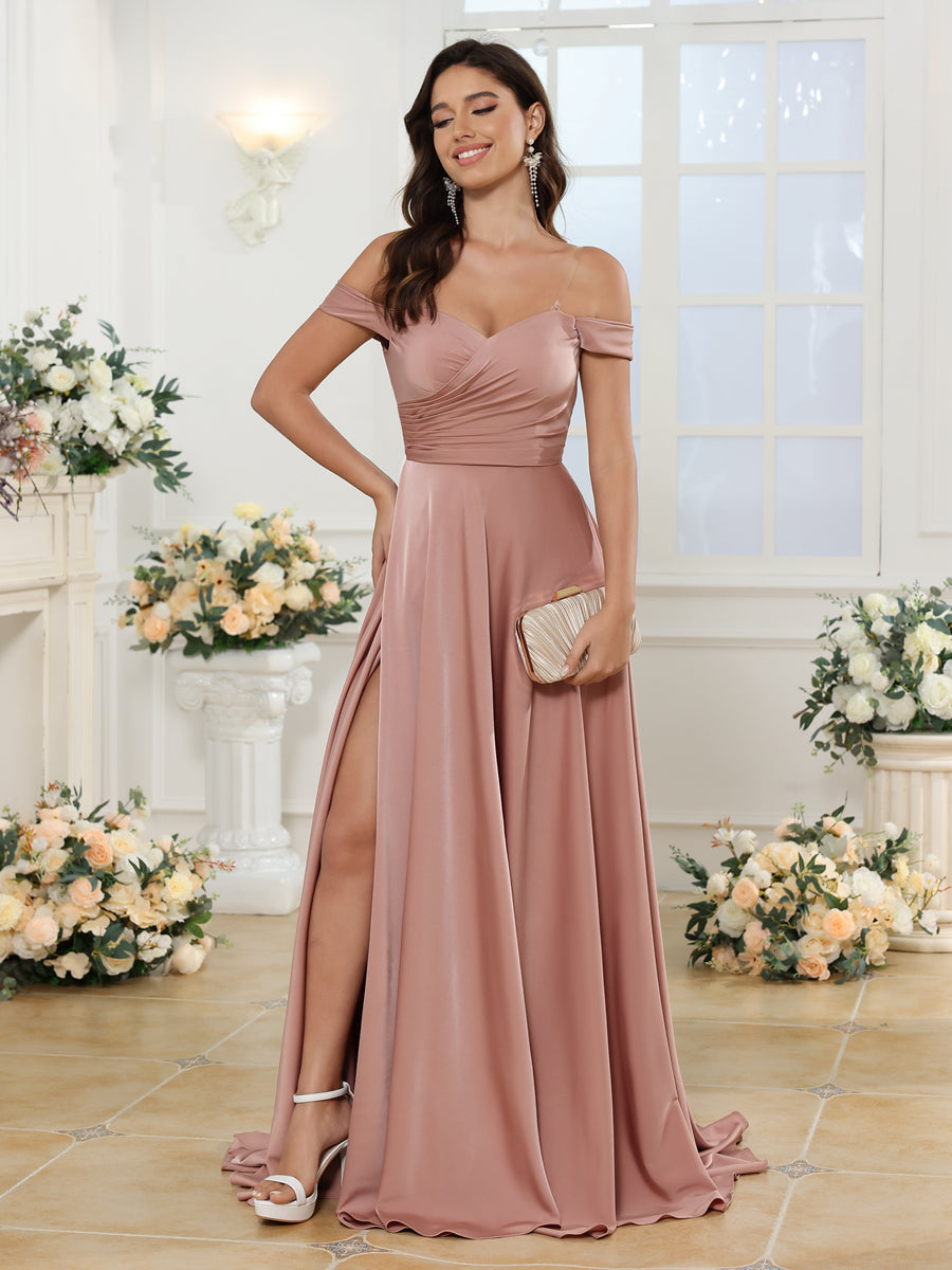 A-Linie/Prinzessin Schulterfrei Lange Hochzeitskleider mit Seitenschlitz