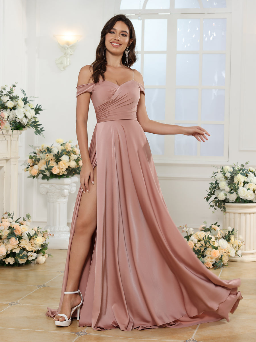 A-Linie/Prinzessin Schulterfrei Lange Hochzeitskleider mit Seitenschlitz