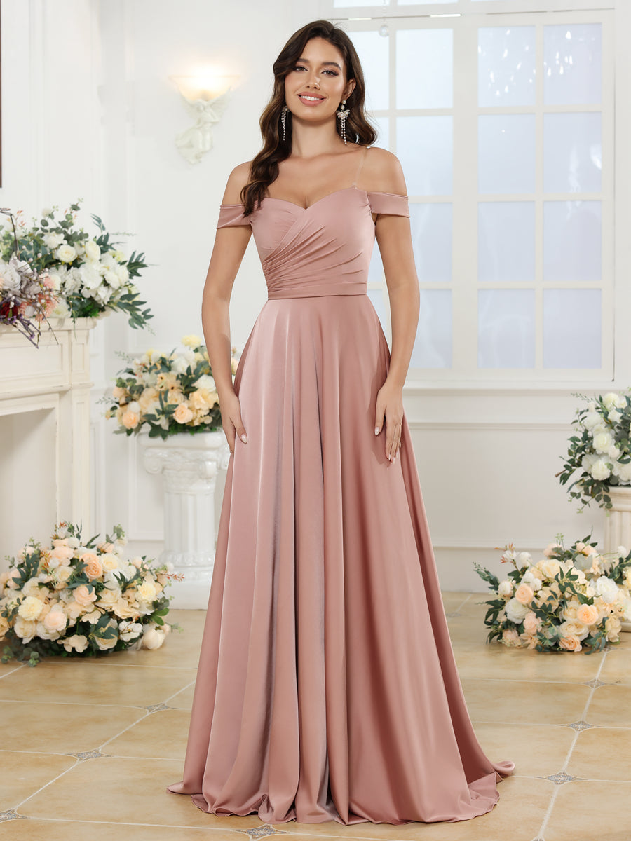 A-Linie/Prinzessin Schulterfrei Lange Hochzeitskleider mit Seitenschlitz