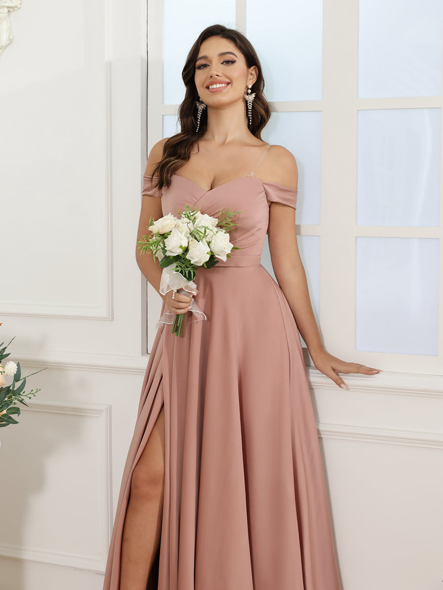 A-Linie/Prinzessin Schulterfrei Lange Hochzeitskleider mit Seitenschlitz