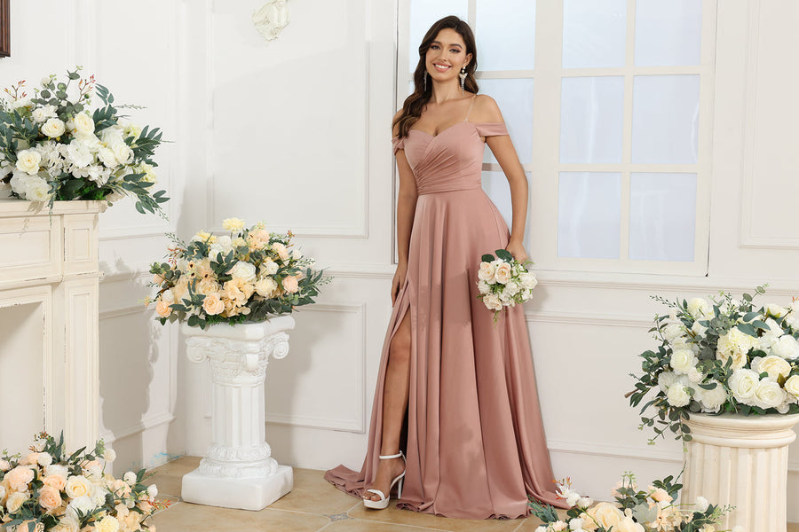 A-Linie/Prinzessin Schulterfrei Lange Hochzeitskleider mit Seitenschlitz