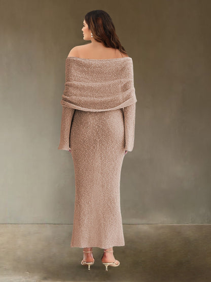 Etui-Linie/Säule Off-the-Shoulder Rollkragen Lange Ärmel Gestrickte Abendkleider