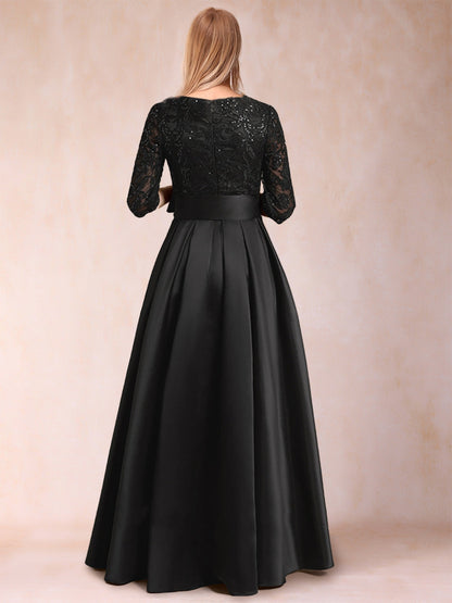 A-Linie/Princess-Linie U-Ausschnitt Halbarm Satin Kleider für die Brautmutter mit Applikationen und Schleife
