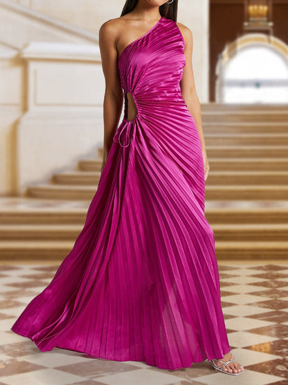 A-Linie/Princess-Linie One-Shoulder-Träger Seitlicher Ausschnitt Satin Plissee Abendkleider