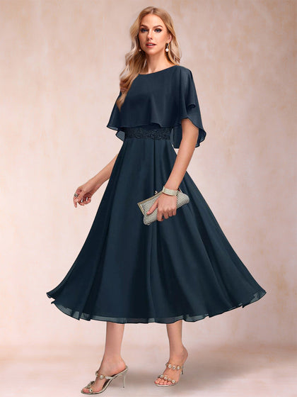 A-Linie/Princess-Linie Chiffon U-Ausschnitt Kurze Ärmel Kleider für die Brautmutter mit Schal