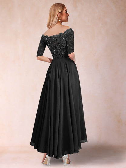 A-Linie/Princess-Linie Chiffon U-Ausschnitt Halbarm Kleider für die Brautmutter mit Applikationen