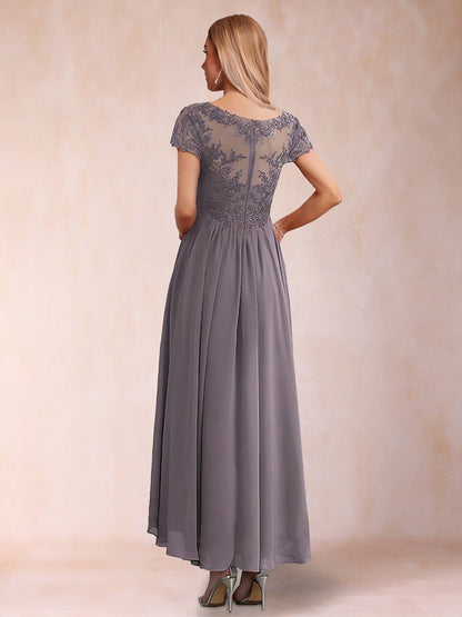 A-Linie/Prinzessin V-Ausschnitt Kurze Ärmel 2-teiliges Kleid für die Brautmutter mit Applikation und Jacke