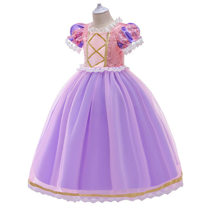 Ballkleid Tüll U-Ausschnitt Kurze Ärmel Blumenmädchenkleider mit Pailletten und Applikationen