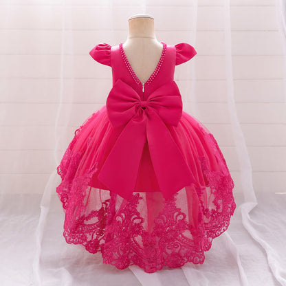 Ballkleid mit U-Ausschnitt und kurzen Ärmeln, Blumenmädchenkleider mit Applikationen und Perlen