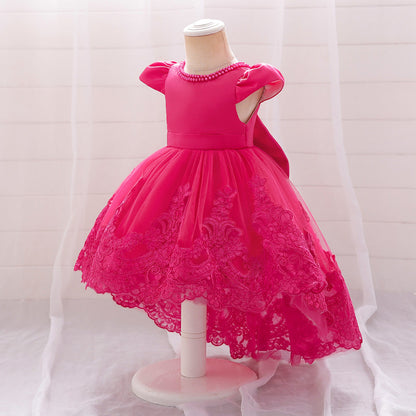 Ballkleid mit U-Ausschnitt und kurzen Ärmeln, Blumenmädchenkleider mit Applikationen und Perlen