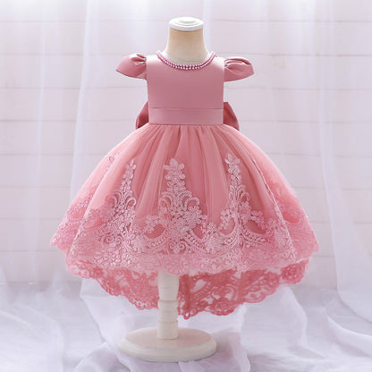 Ballkleid mit U-Ausschnitt und kurzen Ärmeln, Blumenmädchenkleider mit Applikationen und Perlen