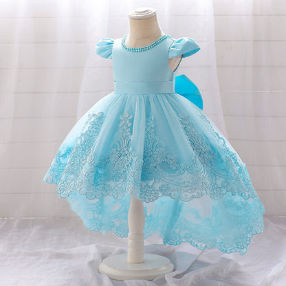 Ballkleid mit U-Ausschnitt und kurzen Ärmeln, Blumenmädchenkleider mit Applikationen und Perlen