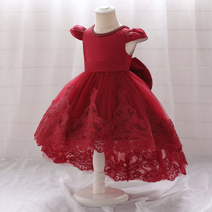 Ballkleid mit U-Ausschnitt und kurzen Ärmeln, Blumenmädchenkleider mit Applikationen und Perlen