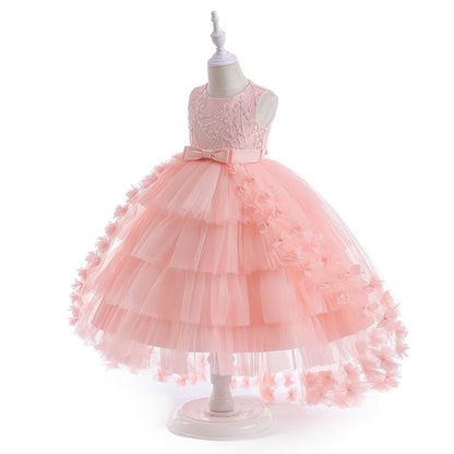 Prinzessin Ballkleid U-Ausschnitt Stickerei Stufenkleid Blumenmädchenkleider mit Gürtel
