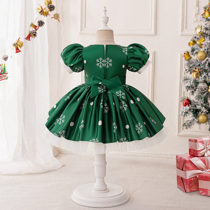 A-Linie/Princess-Linie Rundhalsausschnitt Puffärmel Plissee Weihnachtskleider für Mädchen