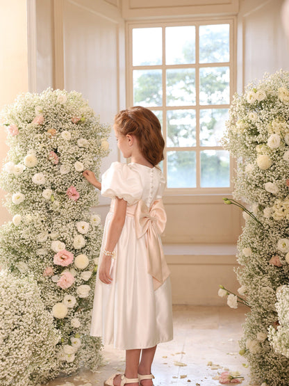 A-Linie/Princess-Linie V-Ausschnitt Puffärmel Blumenmädchenkleider mit Schärpe