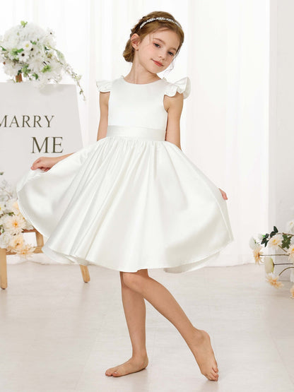 A-Linie/Princess-Linie Satin Kurze Ärmel U-Ausschnitt Mini Blumenmädchenkleider
