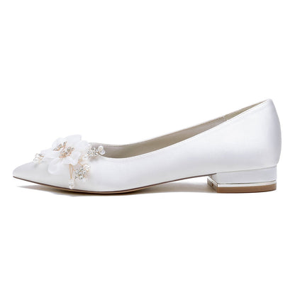 Damen Seidensatin mit Blume Geschlossene Zehen Flacher Absatz Partyschuhe