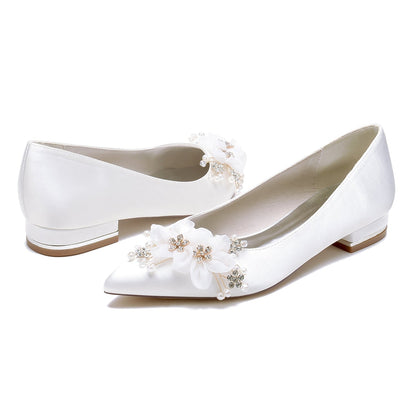 Damen Seidensatin mit Blume Geschlossene Zehen Flacher Absatz Partyschuhe