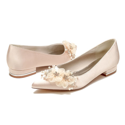 Damen Seidensatin mit Blume Geschlossene Zehen Flacher Absatz Partyschuhe