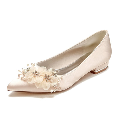 Damen Seidensatin mit Blume Geschlossene Zehen Flacher Absatz Partyschuhe