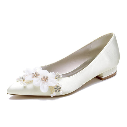 Damen Seidensatin mit Blume Geschlossene Zehen Flacher Absatz Partyschuhe
