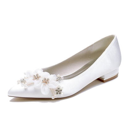 Damen Seidensatin mit Blume Geschlossene Zehen Flacher Absatz Partyschuhe