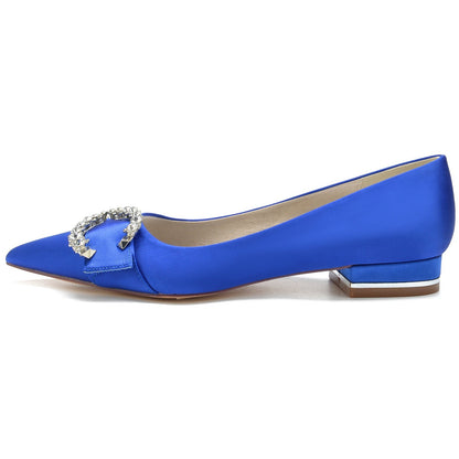Damen Seidensatin mit geschlossener Spitze Strass Flacher Absatz Partyschuhe