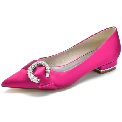Damen Seidensatin mit geschlossener Spitze Strass Flacher Absatz Partyschuhe