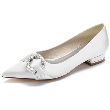 Damen Seidensatin mit geschlossener Spitze Strass Flacher Absatz Partyschuhe