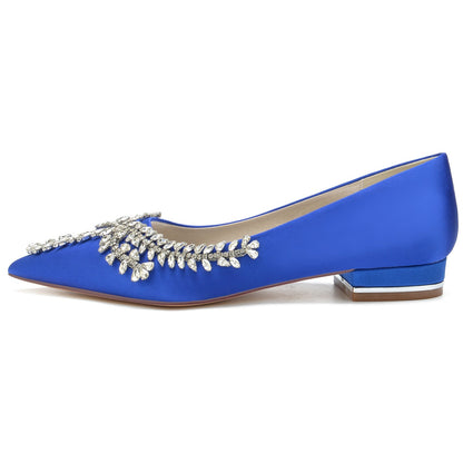 Damen Seidensatin Flacher Absatz Mit Geschlossener Spitze Strass Brautschuhe
