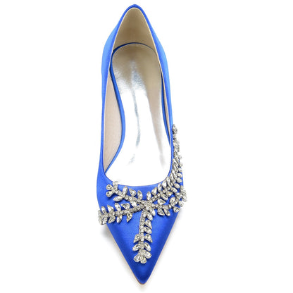 Damen Seidensatin Flacher Absatz Mit Geschlossener Spitze Strass Brautschuhe