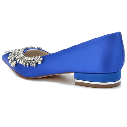 Damen Seidensatin Flacher Absatz Mit Geschlossener Spitze Strass Brautschuhe