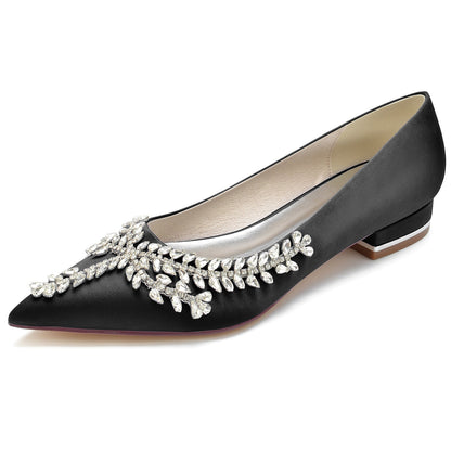 Damen Seidensatin Flacher Absatz Mit Geschlossener Spitze Strass Brautschuhe