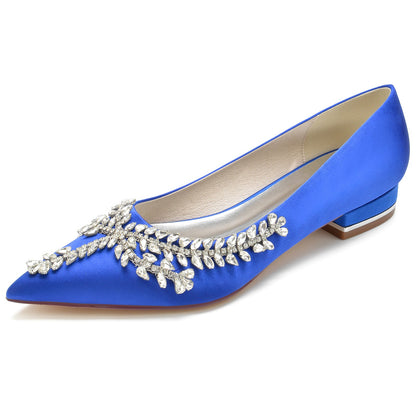 Damen Seidensatin Flacher Absatz Mit Geschlossener Spitze Strass Brautschuhe