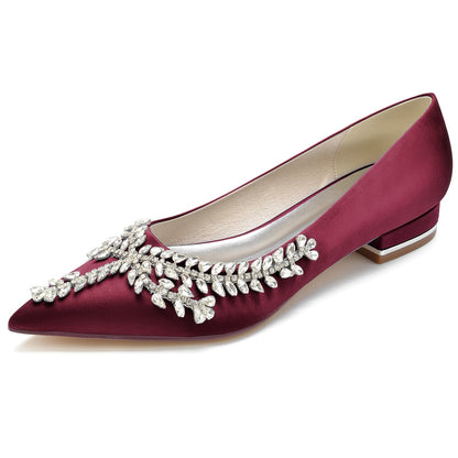 Damen Seidensatin Flacher Absatz Mit Geschlossener Spitze Strass Brautschuhe