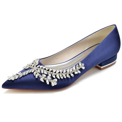 Damen Seidensatin Flacher Absatz Mit Geschlossener Spitze Strass Brautschuhe